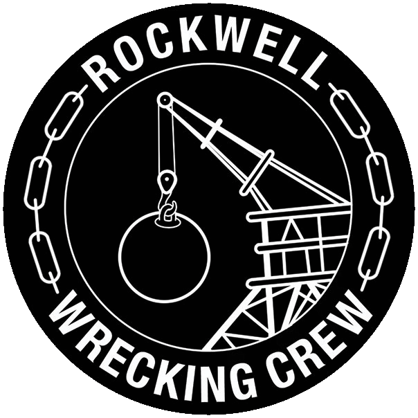 Rockwell Wrecking Crew logo with a wrecking ball in the center surrounded by chains